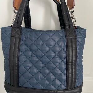 MZ Wallace Quilted Blue and Black Tote with Diamond Texture